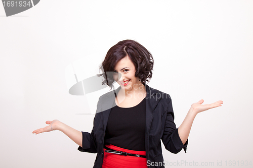 Image of young business woman with dark hair successful