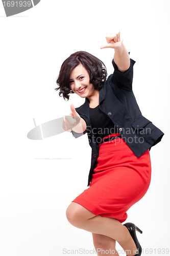 Image of young business woman with dark hair successful