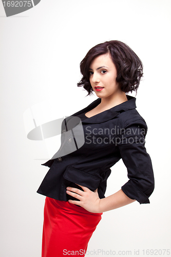 Image of young business woman with dark hair successful