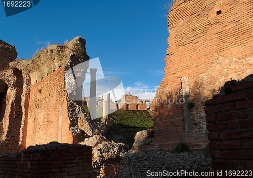 Image of Ruins of ancient Greek and Roman theater in Taormina, Sicily, Italy
