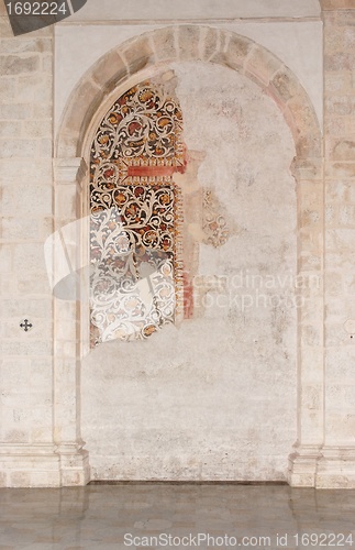Image of Semicircular niche with fresco remains in medieval church in Milazzo, Sicily
