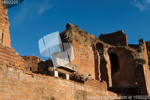 Image of Ruins of ancient Greek and Roman theater in Taormina, Sicily, Italy