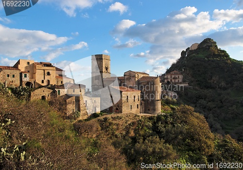 Image of Medieval village of Savoca in Sicily, Italy, at sunset