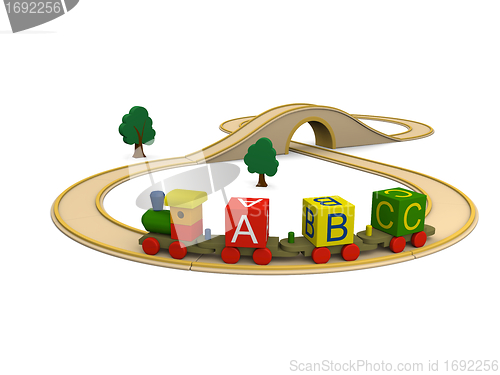 Image of Wooden toy train carrying alphabet letters