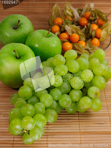 Image of Apples, grapes, physalis
