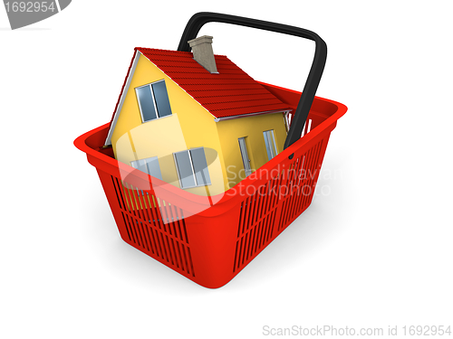 Image of Model of house in shopping basket