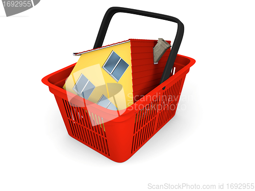 Image of Model of house in shopping basket