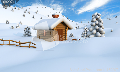 Image of Winter log cabin