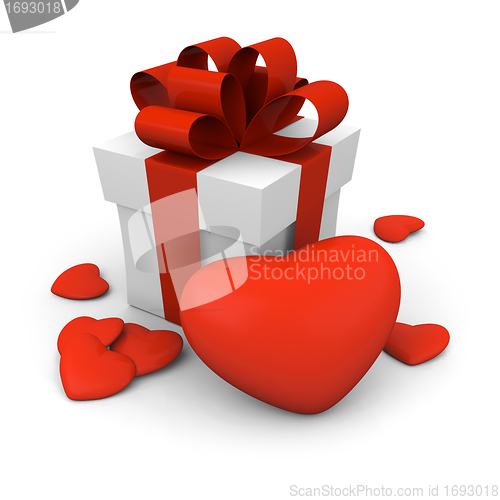 Image of Valentine's Day gift box with red hearts