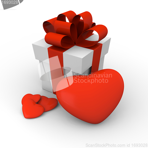 Image of Valentine's Day gift box with red hearts