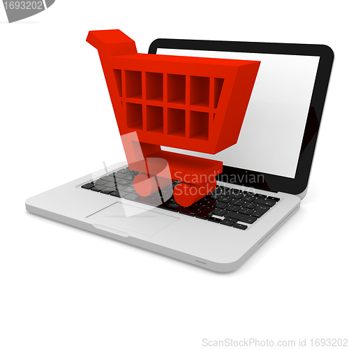 Image of Shopping trolley on laptop