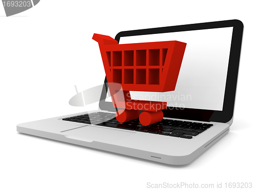 Image of Shopping trolley symbol on laptop