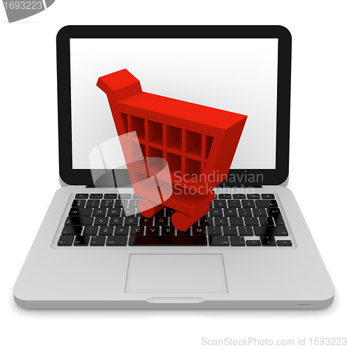 Image of Shopping trolley on laptop