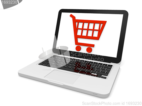 Image of Shopping trolley on laptop screen