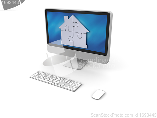 Image of Puzzle in shape of house on computer screen