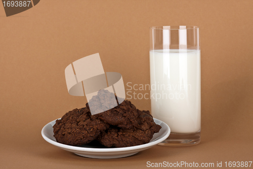 Image of chocolate cookies with a glass of milk