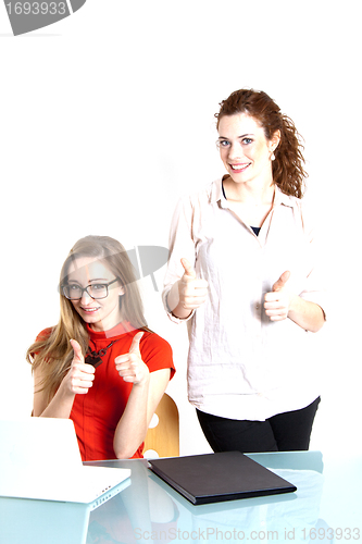 Image of two business woman are discussing about a problem at work