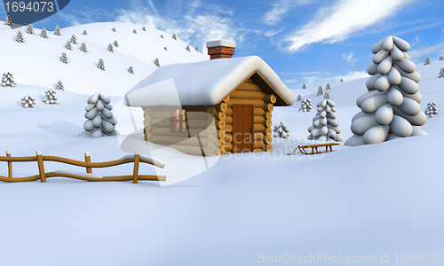 Image of Log cabin in winter