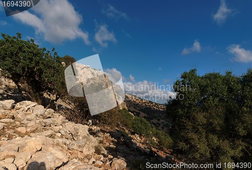 Image of Mediterranean mountainous landscape at sunset