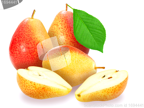 Image of Fresh orange pears with green leaf