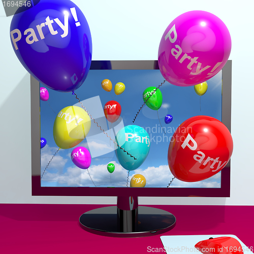 Image of Balloons With Party Text Showing Invitation Sent Online