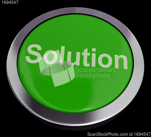 Image of Solution Computer Button In Green Showing Success And Strategy