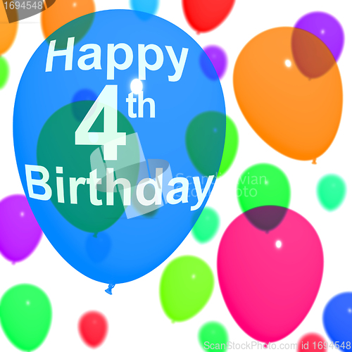Image of Multicolored Balloons For Celebrating A 4th or Fourth Birthday
