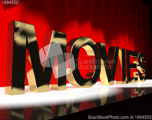 Image of Movies Word On Stage Showing Cinema And Hollywood
