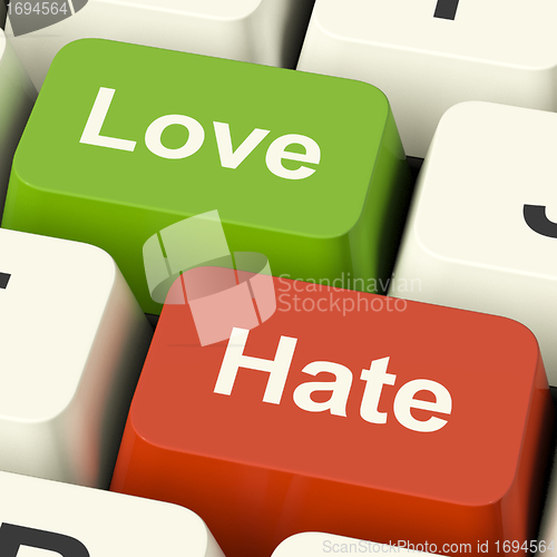 Image of Love Hate Computer Keys Showing Emotion Anger And Conflict