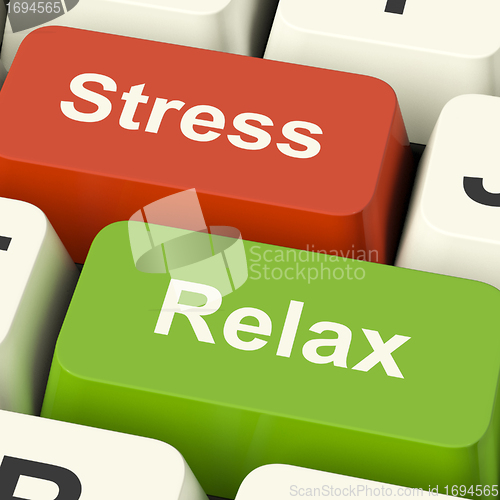 Image of Stress Relax Computer Keys Showing Pressure Of Work Or Relaxatio