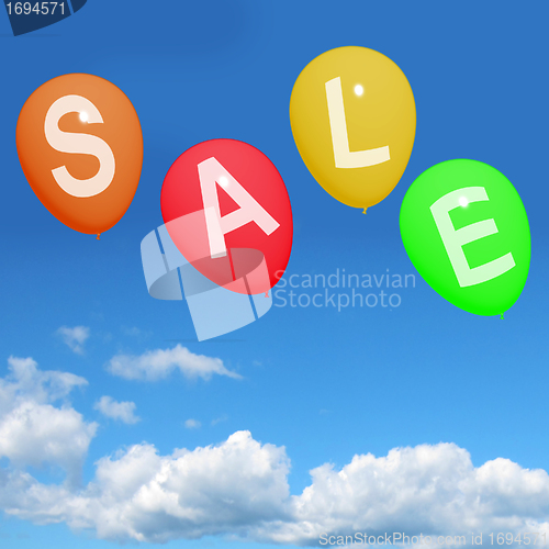 Image of Sale Balloons Showing Promotion Discount And Reduction