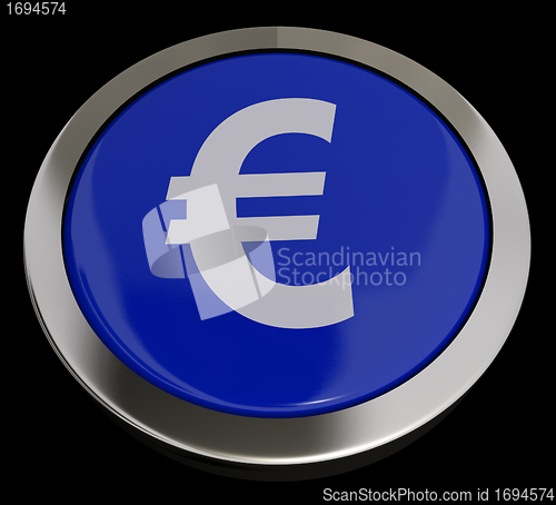 Image of Euro Symbol Button In Blue Showing Money And Investment