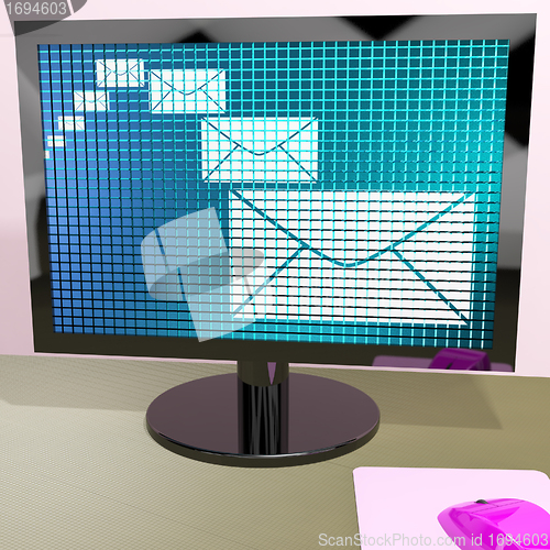 Image of Email Envelopes On Screen Showing Emailing Or Contacting