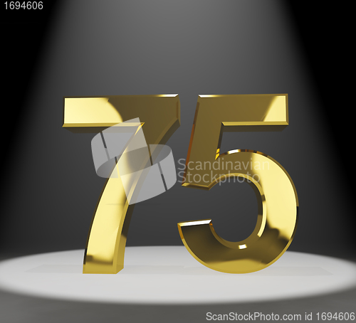 Image of Gold 75th Or Seventy Five 3d Number Closeup Representing Anniver