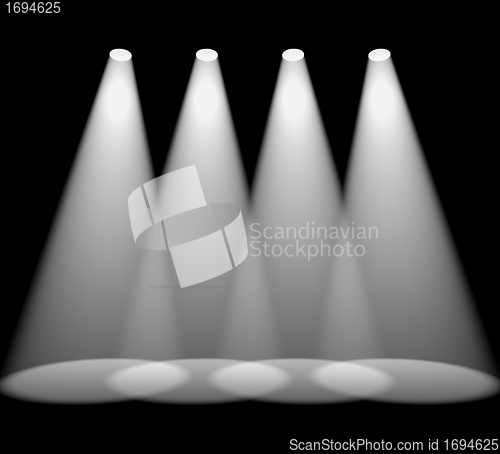 Image of Four White Spotlights In A Row On Black For Highlighting Product