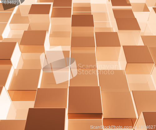 Image of Bright Glowing Brown Glass Background With Artistic Cubes Or Squ