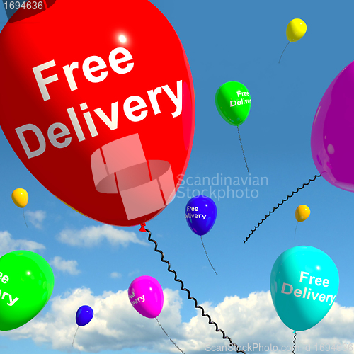 Image of Free Delivery Balloons Showing No Charge Or Gratis To Deliver