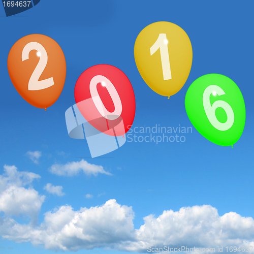 Image of 2016 On Balloons Representing Year Two Thousand And Sixteen Cele