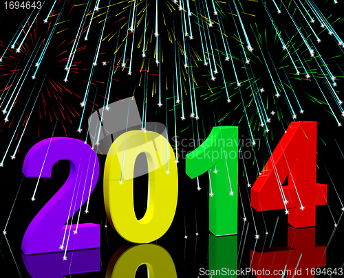 Image of 2014 Numbers With Fireworks Representing Year Two Thousand And F