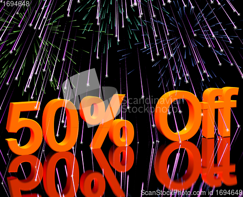 Image of 50% Off With Fireworks Showing Sale Discount Of Fifty Percent