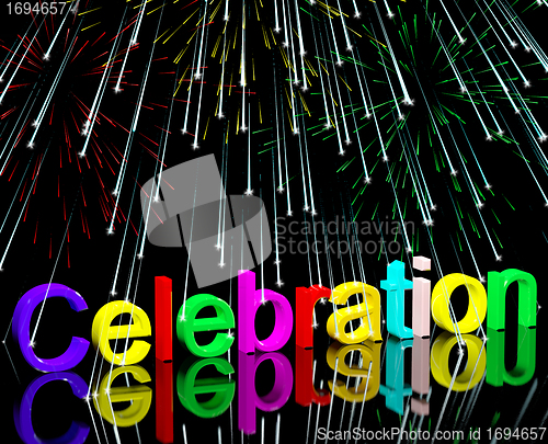Image of Word Celebration With Fireworks For New Years Or Independance