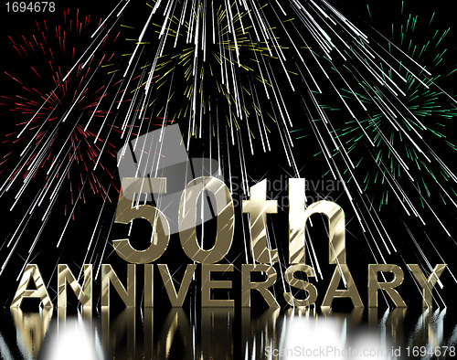 Image of Gold 50th Anniversary With Fireworks For Fiftieth Celebration Or