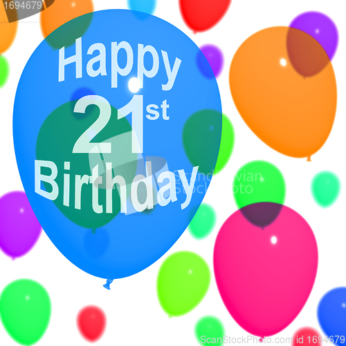 Image of Multicolored Balloons For Celebrating An 21st or Twenty First Bi