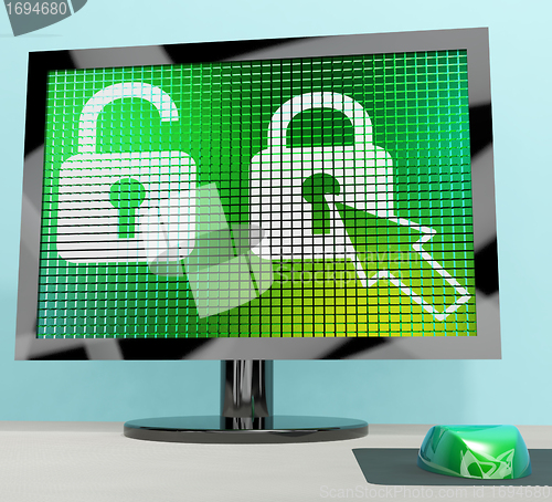 Image of Padlock Icon On A Computer Screen Shows Safety Security And Prot