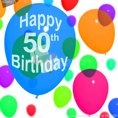 Image of Multicolored Balloons For Celebrating A 50th or Fiftieth Birthda