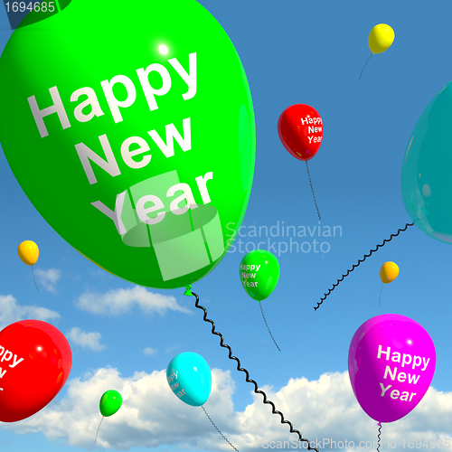 Image of Balloons In The Sky Showing Happy New Year
