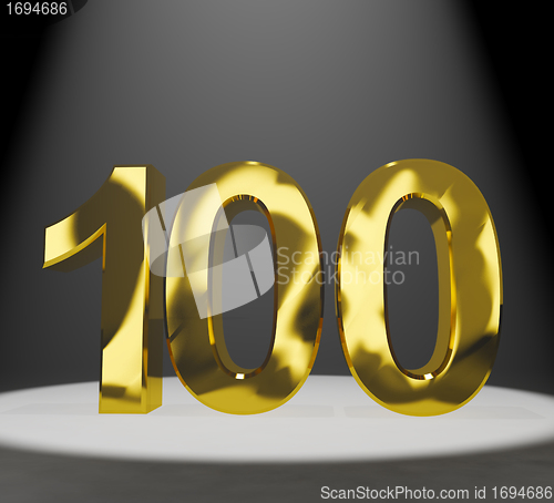 Image of Gold 100th Or One Hundred 3d Number Closeup Representing Anniver