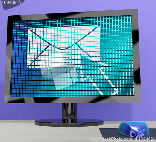 Image of Email Icon On Screen Showing Emailing Or Contacting