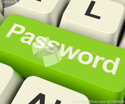 Image of Password Computer Key In Green Showing Permission And Security