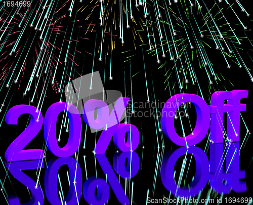 Image of 20% Off With Fireworks Showing Sale Discount Of Twenty Percent